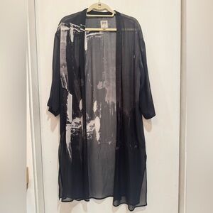 GO BY GO SILK Black and White Women’s 100% Silk Shirt Sleeve See thru cardigan